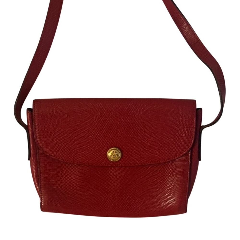 Vintage Didier Lamarthe Red Lizard Embossed Leather Crossbody Bag France